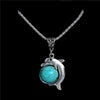 Vintage Style ClassicTurquoise Stone with Cute Dolphin Pendant Necklace