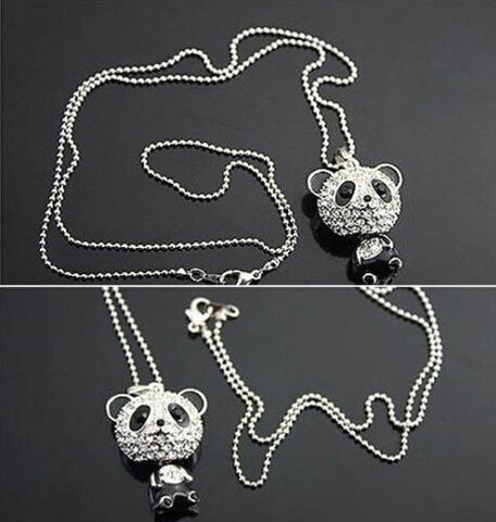 Women's Panda Rhinestone Vintage Chain Necklace