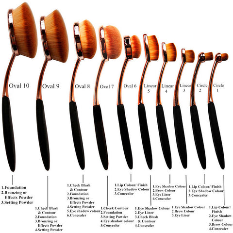 10 Pcs Professional Oval Makeup Brushes