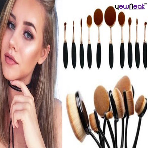 10 Pcs Professional Oval Makeup Brushes