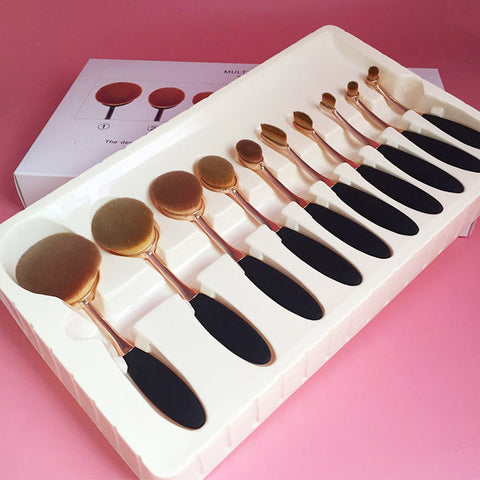 10 Pcs Professional Oval Makeup Brushes