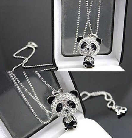 Women's Panda Rhinestone Vintage Chain Necklace