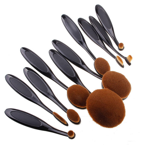 10 Pcs Professional Oval Makeup Brushes