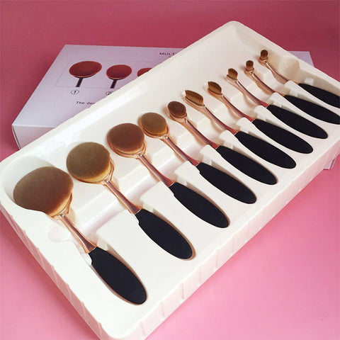 10 Pcs Professional Oval Makeup Brushes